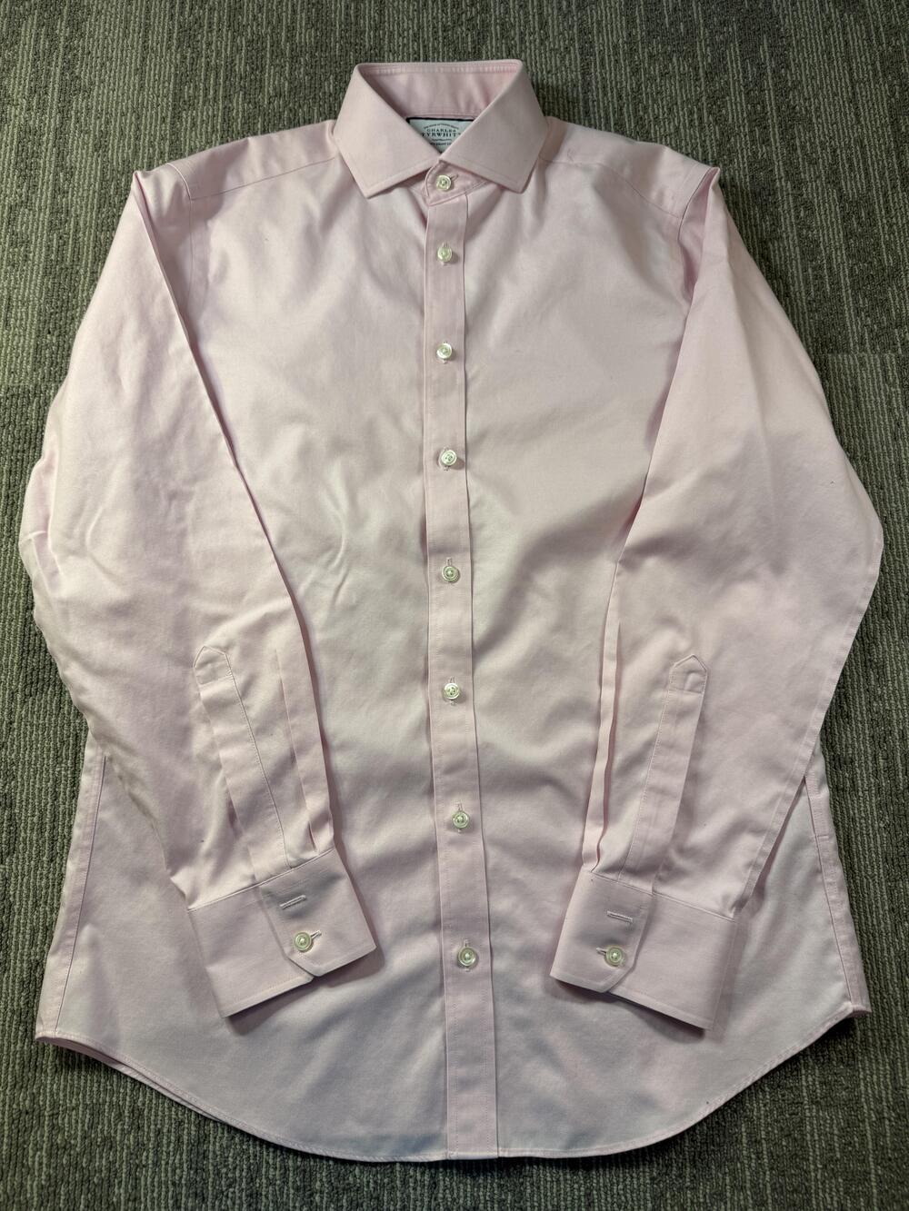 Charles Tyrwhitt Dress Shirt Mens 15.5 34/35 Pink Solid Slim Fit Non Iron LS